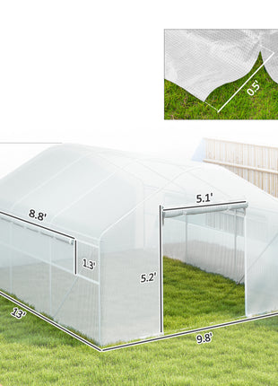 13' x 10' x 6.5' Tunnel Greenhouse Hoop House with Upgraded Galvanized Steel Frame and Large Windows, White