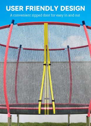 10ft Outdoor Trampoline with Net Enclosure, Curved Poles and Safety Pad, ASTM Approved, Red