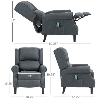 Vibrating Massage Recliner Chair with Heat, Wingback Push Back Reclining Chair for Living Room, Charcoal Gray