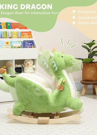 Baby Rocking Horse, Kids Ride On Dragon Toy with Realistic Dragon Roar and Safety Belt for Kids 18–36 Months, Green