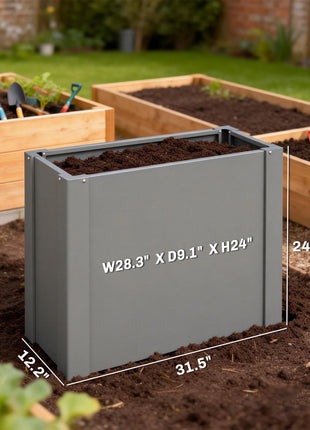Raised Garden Bed Galvanized Planter Box Outdoor with Gloves for Gardening Vegetables, Flower, Herb, 2.6 x 1 x 2 ft, Gray