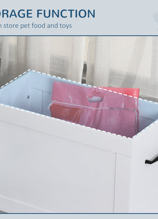 Raised Pet Feeding Storage Station with 2 Stainless Steel Bowls Base for Large Dogs and Other Large Pets, White