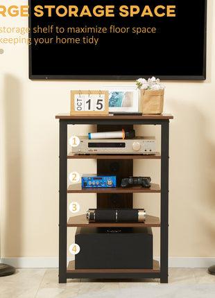 Media Stand with 4-Tier Audio Rack AV Media Corner Shelf with Cable Management for DVD Players Game Console TV Box Cable Box Xbox WiFi Router, Brown
