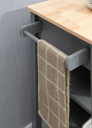 Kitchen Island Cart, Rolling Kitchen Island with Storage Shelf, Solid Wood Top, Drawer, for Dining Room, Gray
