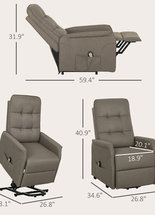 Power Lift Chair for Elderly, Fabric Recliner Sofa with Remote Control, Side Pockets, Quick Assembly, Coffee