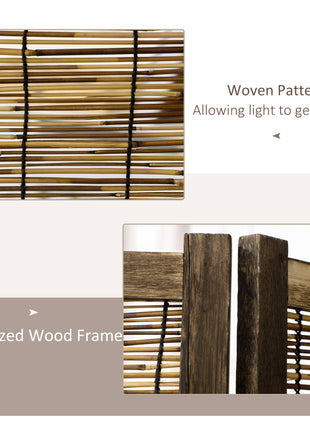 Hand Woven Room Divider, 4 Panel Folding Privacy Screen, Indoor Reed Partition Wall, 63"x67"x0.75", Brown
