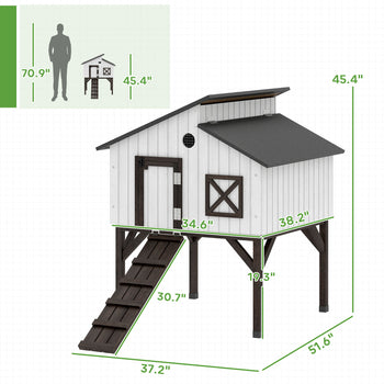 Chicken Coop Hen House with Nesting Box, Elevated Rabbit Hutch with Ramp, Asphalt Openable Roof and Elevated Legs