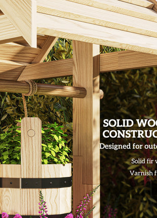Wood Wishing Well for Outside with Hanging Bucket, Wishing Well Planter with Drain Hole for Garden Patio, Natural