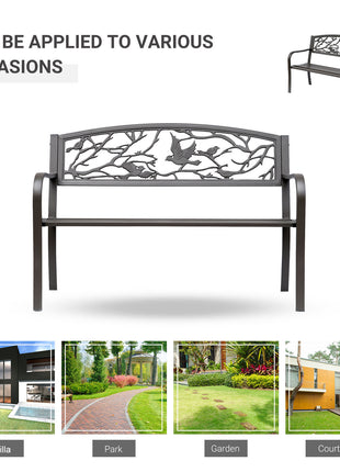 50" Vintage Bird Pattern Garden Cast Iron Patio Bench - Brown