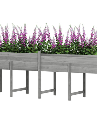 Wooden Raised Garden Bed, Large Elevated Planter Box with Legs, Bed Liner and Drain Holes, 7.4' x 1.8' x 2.6', Gray