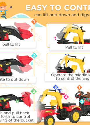 3 in1 Kids Ride On Bulldozer Excavator Toy with 6 Wheels Controllable Cargo Trailer Easy Pedal Controls for 3-6 Years