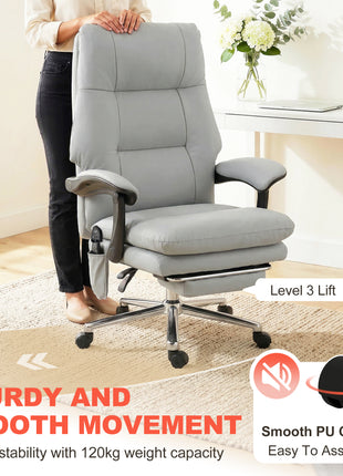 Massage Office Chair with 6-Point Vibration, Pet-Friendly Faux Leather Ergonomic Executive Desk Chair, Light Gray