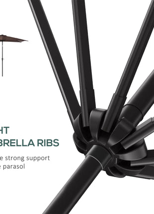 9' x 7' Solar Umbrella, LED Lighted Patio Umbrella for Table or Base with Tilt & Crank, Outdoor Umbrella for Garden, Deck, Backyard, Pool, Beach, Brown