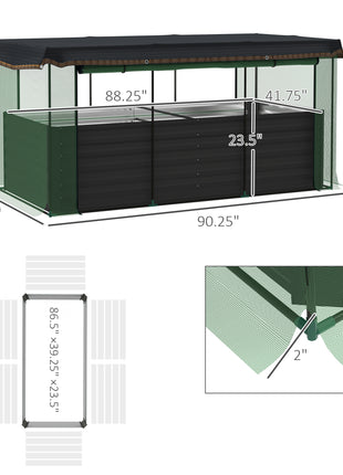 Galvanized Steel Planter Box with Crop Cage and Shade Cloth, Raised Garden Bed for Flowers, Veggies and Herbs, Dark Gray