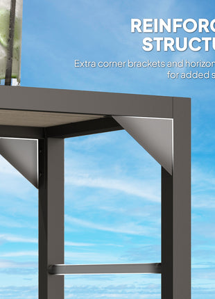 Outdoor Bar Table, Bar Height Patio Bar Table w/ Built-In Bottle Opener, Plastic Top with Wood Grain, 47.25" x 15" x 39"