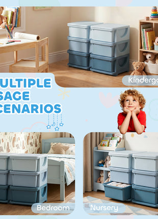 3 Tier Kids Storage Unit, Toy Organizers and Storage with 6 Drawer Chest for Kids Bedroom Nursery Kindergarten Living Room for Boys Girls Toddlers, Blue