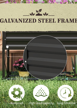 Galvanized Raised Garden Bed, Metal Planter Box with Legs, Storage Shelf and Bed Liner, Black
