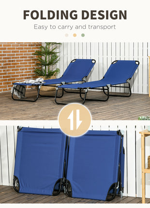 2 Piece Folding Chaise Lounge Pool Chairs, Outdoor Sun Tanning Chairs, Steel Frame for Beach, Yard, Patio, Blue