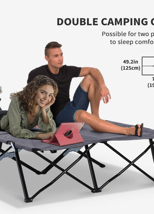 2 Person Folding Camping Cot for Adults, 50" Extra Wide Outdoor Portable Sleeping Cot with Carry Bag, Elevated Camping Bed, Beach Hiking, Grey