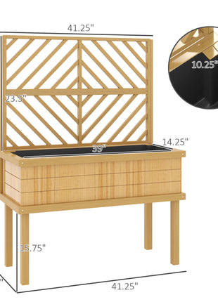 Elevated Wood Planter with Trellis for Climbing Plants, Raised Garden Bed with Legs and Drainage Holes, Natural Wood
