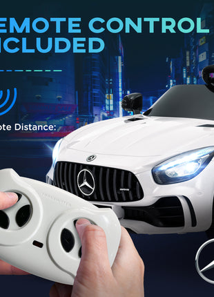 Mercedes-Benz AMG GTR Licensed 12V Battery Powered Kids Electric Car w/ Remote Control & Soft Start, White