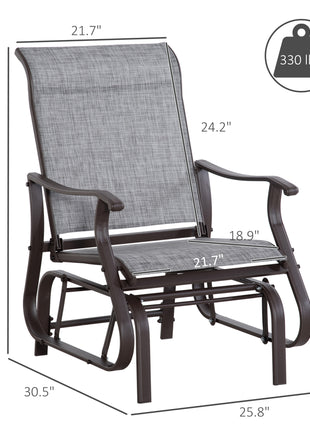 Outdoor Glider Chair, Gliders for Outside Patio with Steel Frame and Mesh Fabric for Backyard, Garden, and Porch, Gray