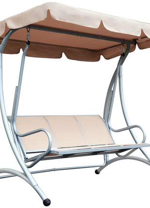 3-Seat Outdoor Porch Swing Chair, Patio Swing Glider with Adjustable Canopy, Breathable Seat, and Steel Frame for Garden, Poolside, Backyard, Beige