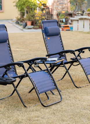 Zero Gravity Chair Set with Side Table, Folding Reclining Chair with Cupholders & Pillows, Adjustable Lounge Chair for Pool, Backyard, Lawn, Beach, Blue