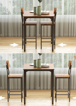 3 Piece Pub Table and Chairs, Small Kitchen Table and Chairs, Square Dining Table with 2 Stools, Walnut and Black