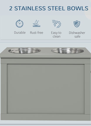Raised Pet Feeding Storage Station with 2 Stainless Steel Bowls Base for Large Dogs and Other Large Pets, Gray