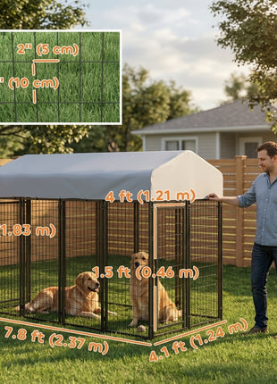 Outdoor Dog Kennel with Two-Room Design, Water-Resistant & Sun-Proof Cover, for S, M, L Dogs, 8' x 4' x 6'
