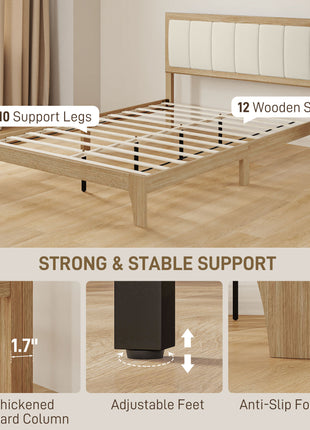 Full Bed Frame with Headboard Full Size Platform Bed Frame with Wooden Slats No Box Spring Needed Easy Assembly Oak