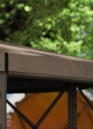 12' x 12' Hexagonal Pop Up Gazebo Canopy Tent with 5 Sidewalls, Outdoor Canopy Shelter with Carry Bag, Brown