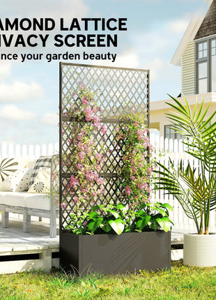 Metal Planter Box with Trellis, Raised Garden Bed with Trellis, Diamond Lattice Privacy Planter for Climbing Plants