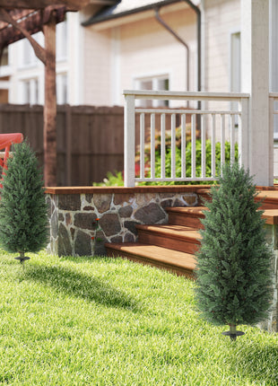 43.3 Inch Set of 2 Artificial Cypress Topiary Tree, Indoor Outdoor UV Resistant Faux Plants with Ground Stake for Garden