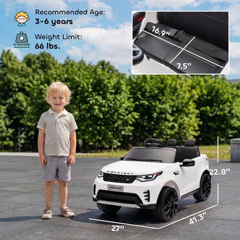 12V Electric Car for Kids, Licensed Land Rover Ride on Car with Parent Remote, Soft Start, 4 Wheel Suspension, White