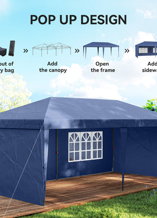 10' x 20' Pop Up Canopy Tent with 4 Sidewalls, Instant Gazebo with Carry Bag for Garden, Patio, Blue