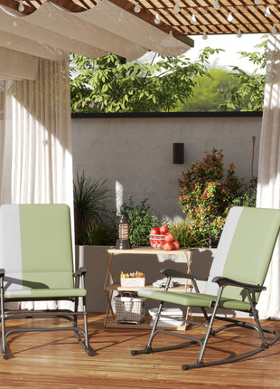 Outdoor Rocking Chairs Set of 2, Folding Rocking Chair Set, 400 lbs. Capacity, Wide Seat, Padded High Back, Dark Green