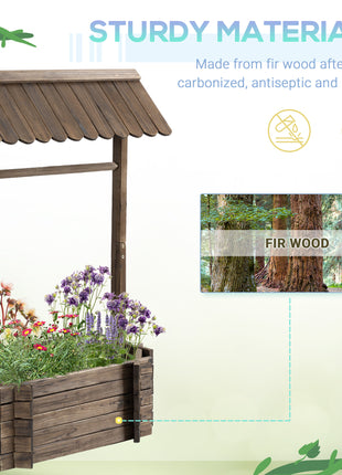 Wooden Wishing Well Raised Garden Bed, Ornamental Outdoor Flower Planter for flowers, herbs, vegetables, Rustic Brown