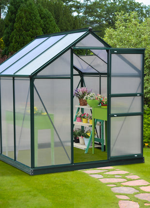 6' x 6' Greenhouse for Outdoors, Polycarbonate Greenhouse with Rain Gutter and Roof Vent, Aluminum Walk-in Green Houses for Outside for Patio Backyard Garden, Dark Green