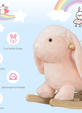 Rabbit Wooden Rocking Horse with Sound, Pink