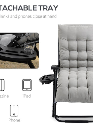 Padded Zero Gravity Chair, Folding Recliner Chair with Cup Holder Cushion, Gray