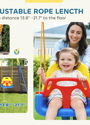 3 in 1 Toddler Swing Set, Folding Child Swing Set with Seat Belt, Adjustable Seat for Outdoor Indoor, Blue
