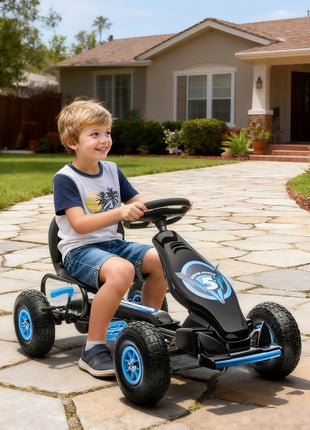 Kids Pedal Go Kart Ride-on Toy with Ergonomic Comfort, Pedal Car with Tough, Wear-Resistant Tread, Go Cart Kids Car for Boys & Girls with Suspension System, Safety Hand Brake, Ages 5-12, Blue
