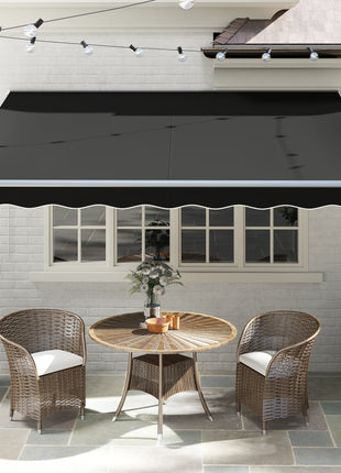 10' x 8' Electric Awning, Retractable Awning, UV Protection Sun Shade Shelter with Remote Controller and Manual Crank Handle for Deck, Balcony, Yard, Black