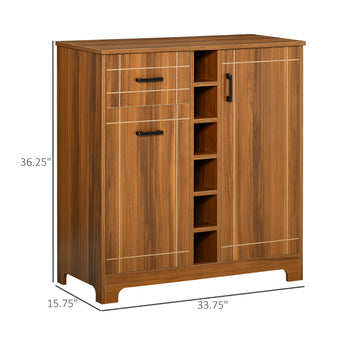 Retro  Cabinet for 6 Bottles,  Rack Sideboard Serving Bar with Glass Holders and 1 Drawer, Brown