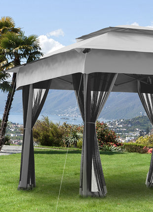 11x11 Canopy Gazebo, Portable Outdoor Patio Shelter with Zipper Mesh Privacy Netting, Carry Bag Included, for Family Use, Light Gray
