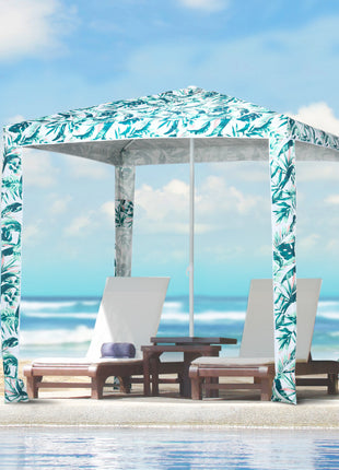 Quick Beach Cabana Canopy Umbrella, 6.5' Easy-Assembly Sun-Shade Shelter with Sandbags and Carry Bag, Cool UV50+ Fits Kids & Family, Green Coconut Palm