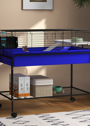 Two-Story Small Animal Cage Removable from Stand, Pet Habitat with Shelf & Wheels, 39" x 20.5" x 36.5", Blue