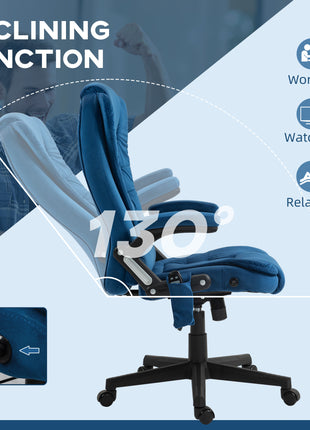 6 Point Executive Office Chair with Heat, Velvet High Back Vibrating Massage Office Chair, Drak Blue